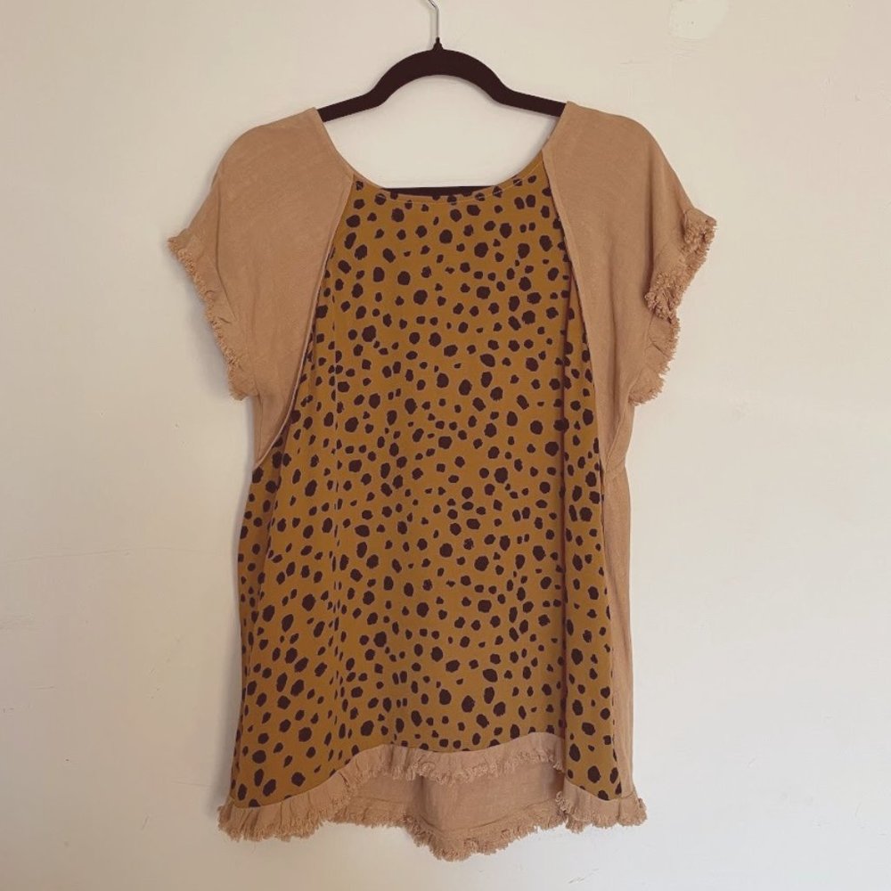 Umgee USA Women's Print & Frayed Hem Tunic Top SZ Small